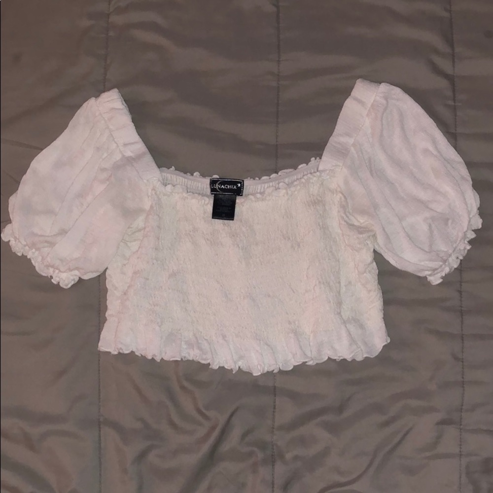 Smocked off the shoulder crop top